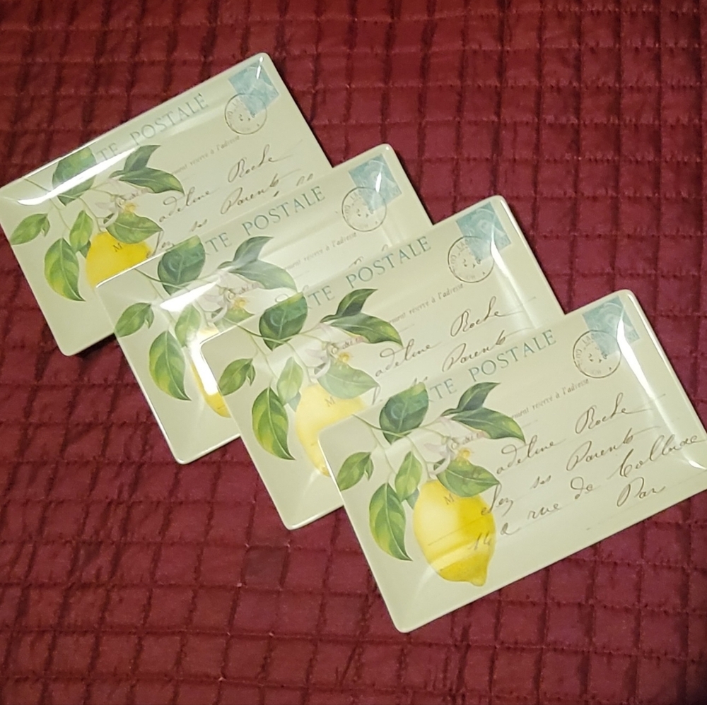 Set Of Four Lemon Print Melamine Serving/Trinket Trays